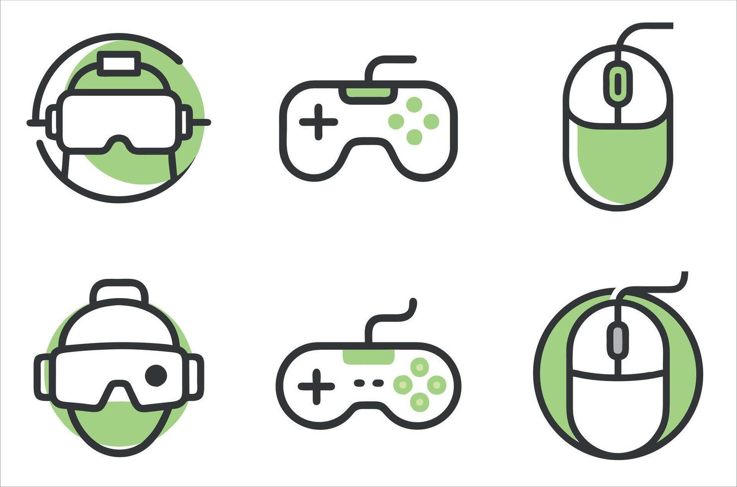 VR Headsets, Game Controllers, and Computer Mice Icons vector