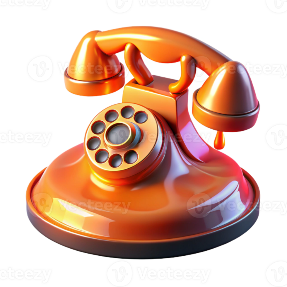 vibrant artistic A vintage rotary phone melting into a puddle of liquid metal, vibrant orange and red hues, lit by a harsh, spotlight effect exclusive png