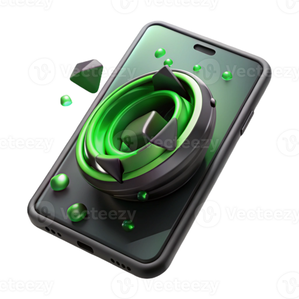 impressive rustic A cracked smartphone screen displaying a swirling vortex of binary code, green and black colors, dramatic backlighting original png
