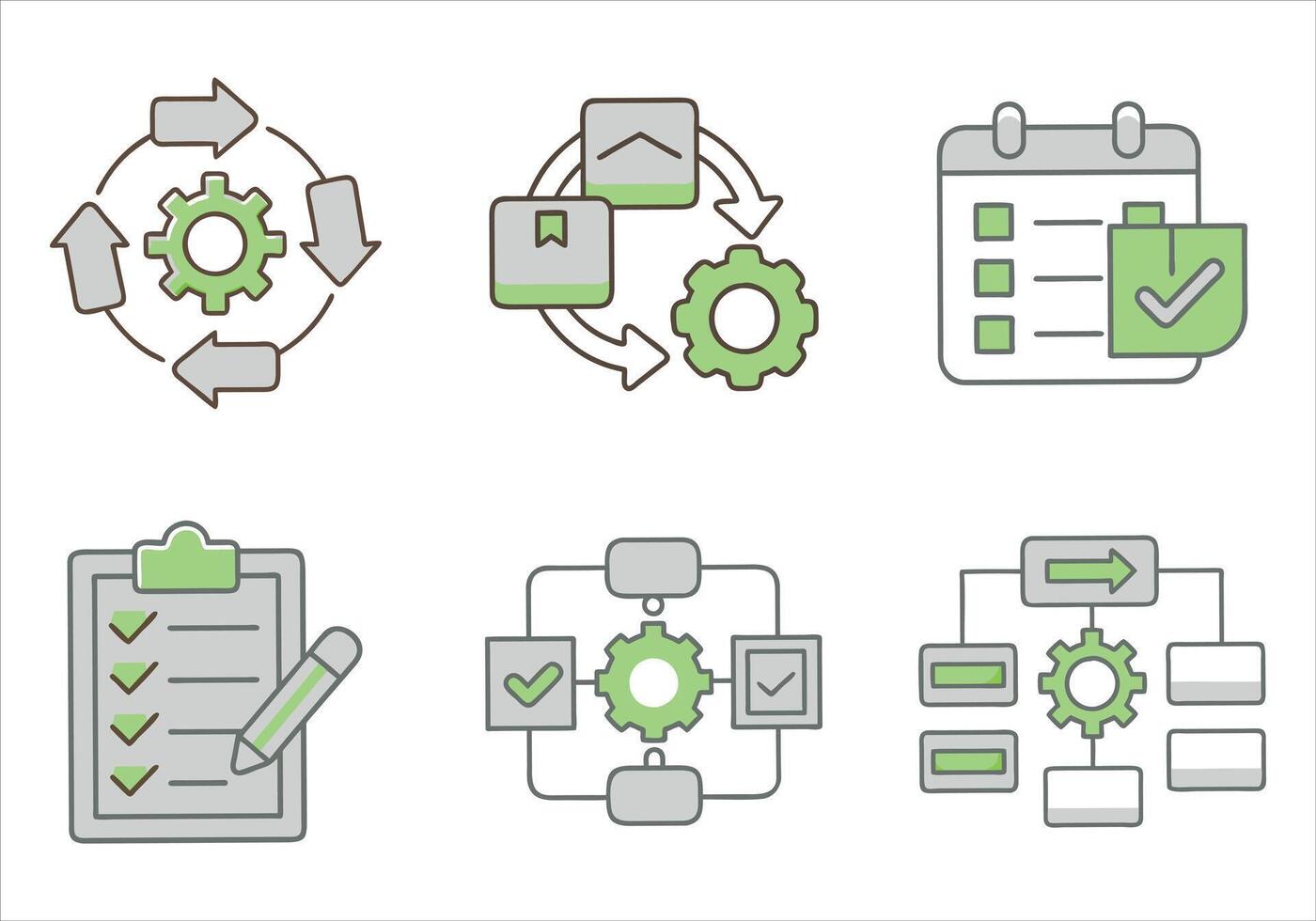 Workflow icon set. Containing process, planning, progress, flowchart and more. Solid icons collection. vector