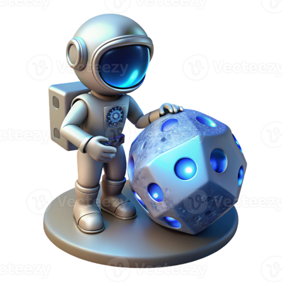 beautiful abstract A lone astronaut holding a glowing data cube on a desolate, metallic planet, cool, blue moonlight professional png