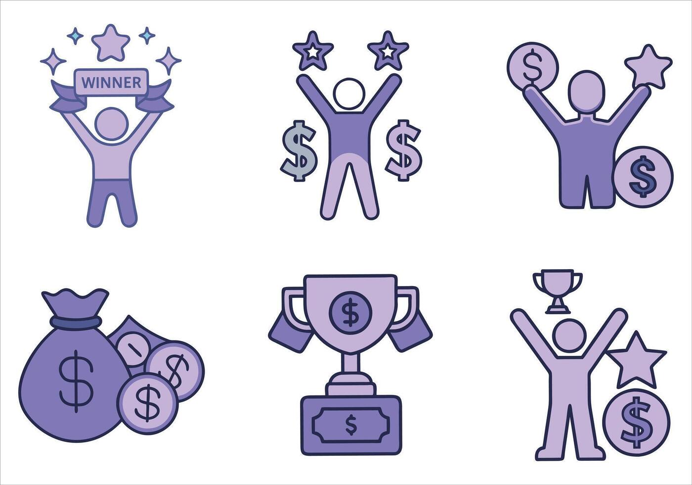 Reward icon set, Containing award, prize, gift, trophy, badge, points, achievement and more. Solid icons collection. vector