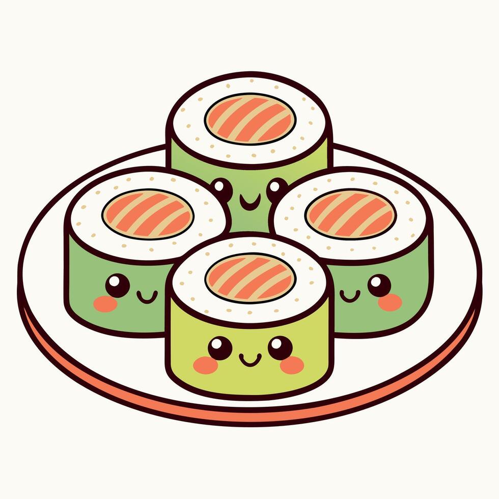 Sushi Rolls with Cute Expressions vector