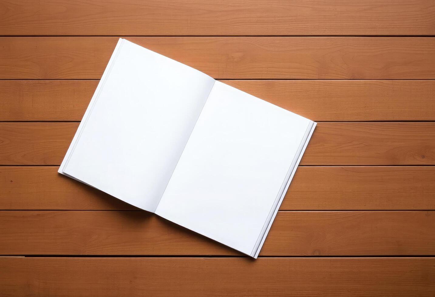 open book on wooden table top view photo