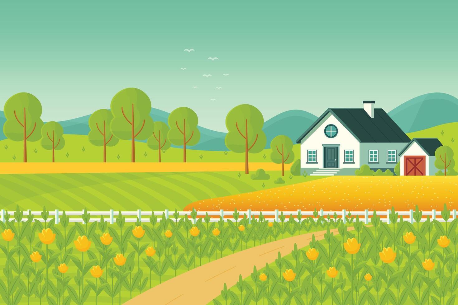 Flat illustration of a farm landscape vector