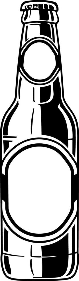 black illustration of a glass bottle of beer or drink with transparent background vector