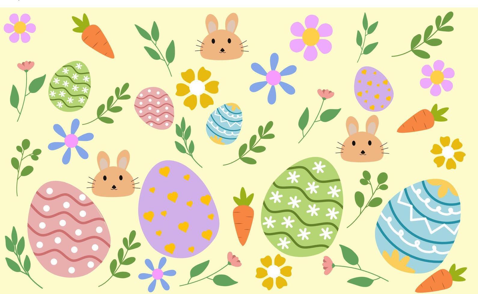 Set of Easter element. Egg, bunny, carrot, leaf, flower illustration vector