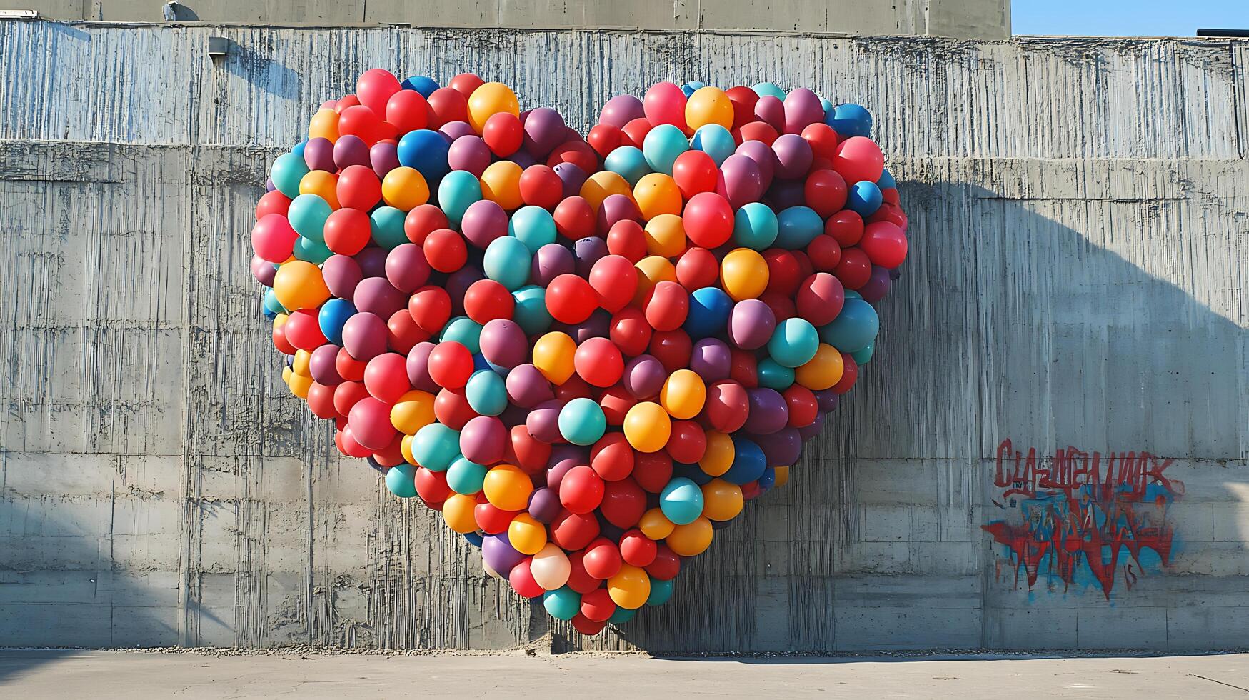 Colorful Balloons in the Shape of a Heart on the Background of the Wall photo