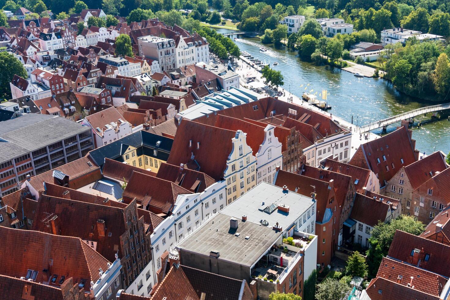 Lubeck, Germany-august 12, 2022-view of Lubeck from the St. Peter's tower during a sunny day. photo