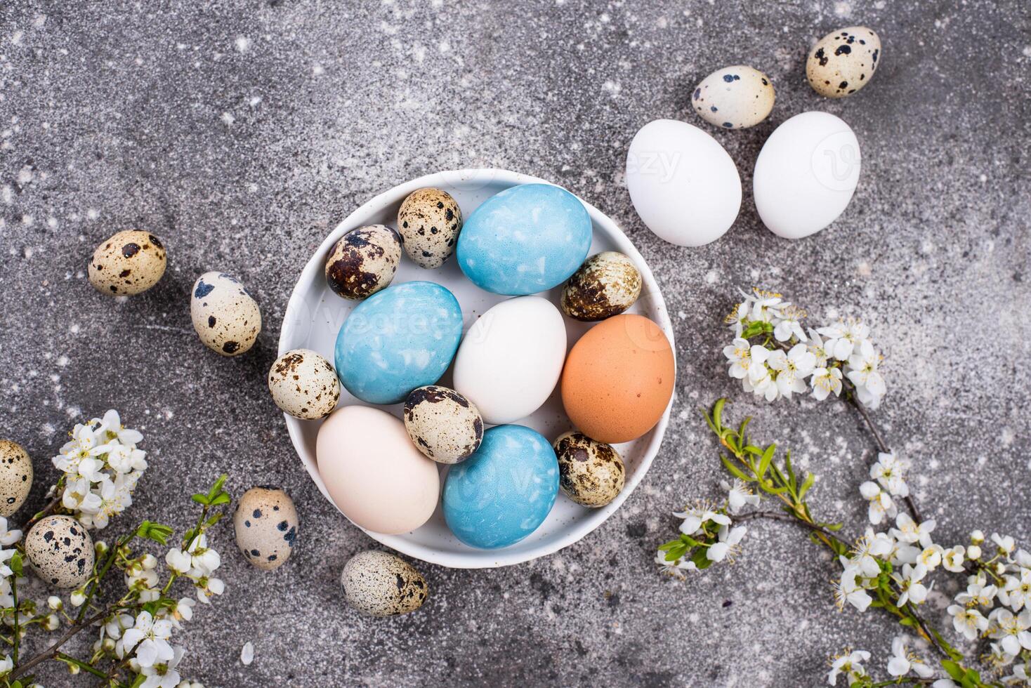 Easter eggs in blue color photo