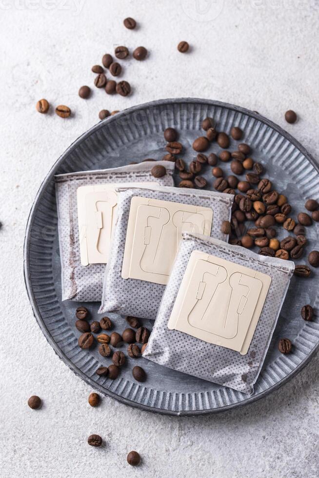 Close-up of drip coffee paper bag photo