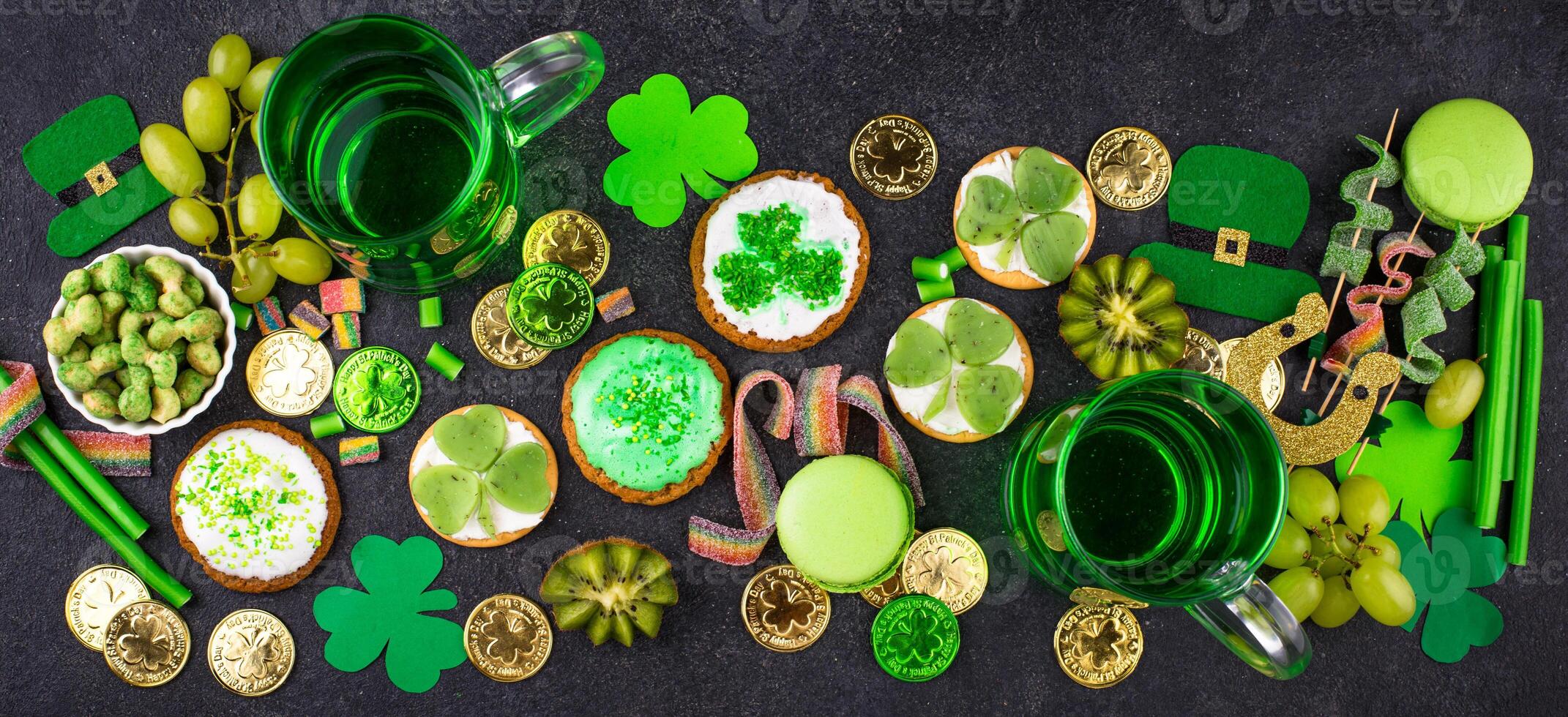 St. Patricks Day party food, green beer and shamrock photo