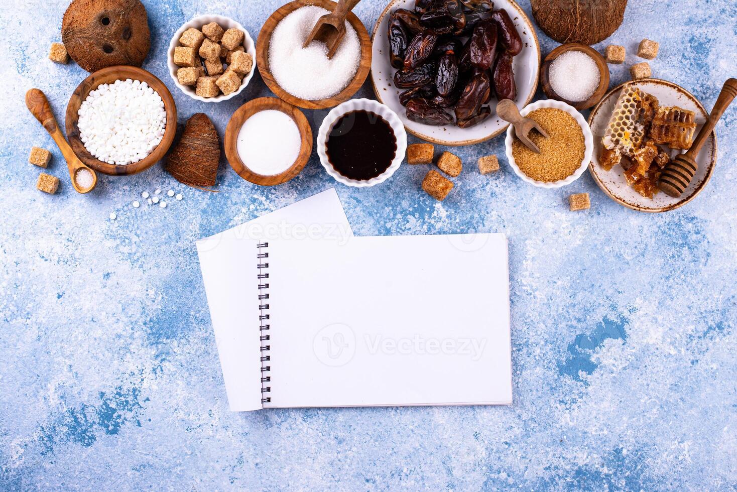 Various sugar replacement, healthy sweetener concept photo
