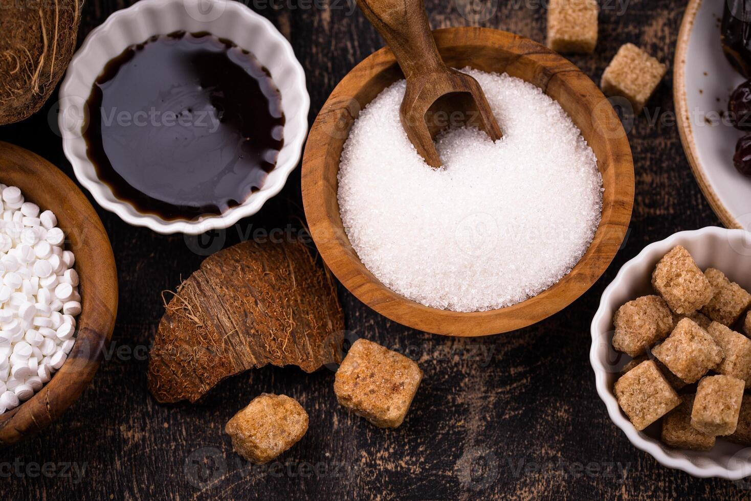 Various sugar replacement, healthy sweetener concept photo