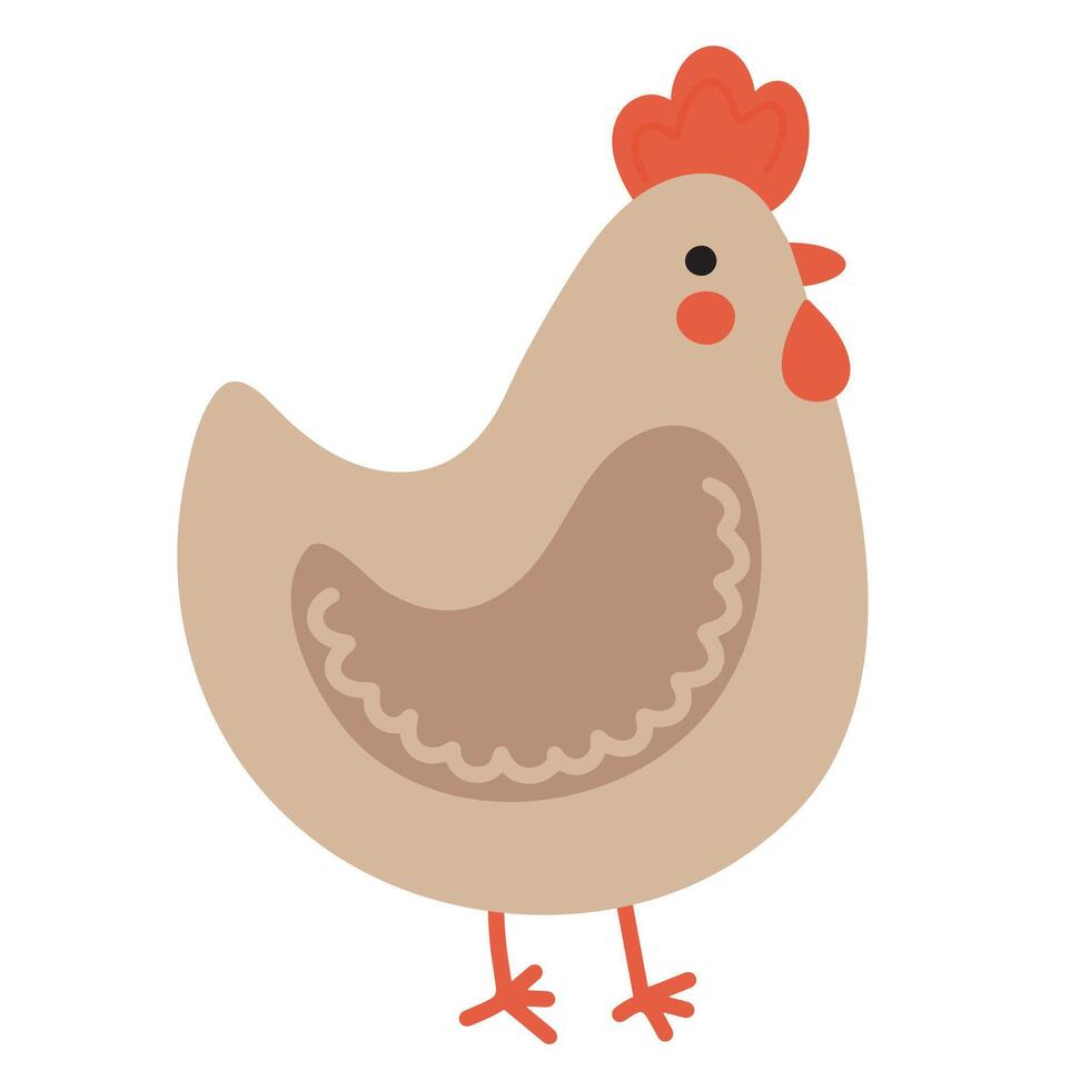 Cute hand drawn simple illustration of a chicken hen isolated on white background. Adorable farm animal bird, spring and Easter design element vector
