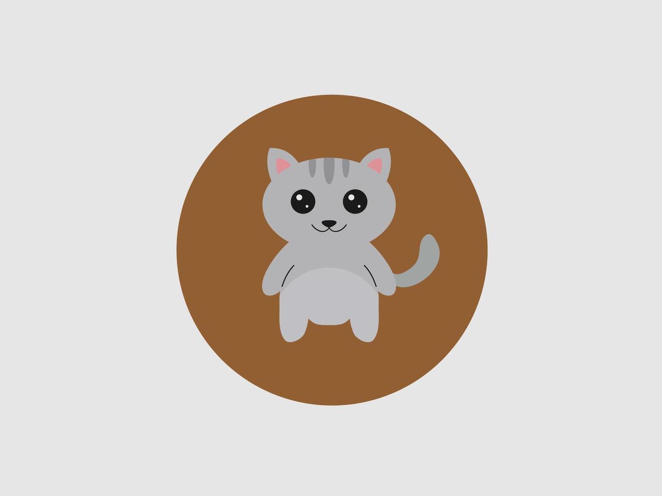 flat illustration of a gray cartoon cat standing inside a brown circle vector