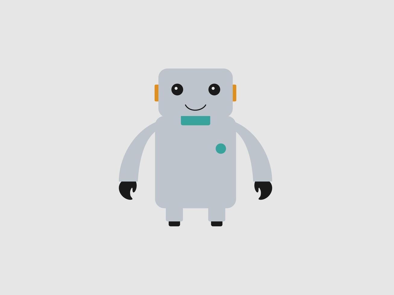 flat illustration of a cartoon robot standing with a smiling face vector