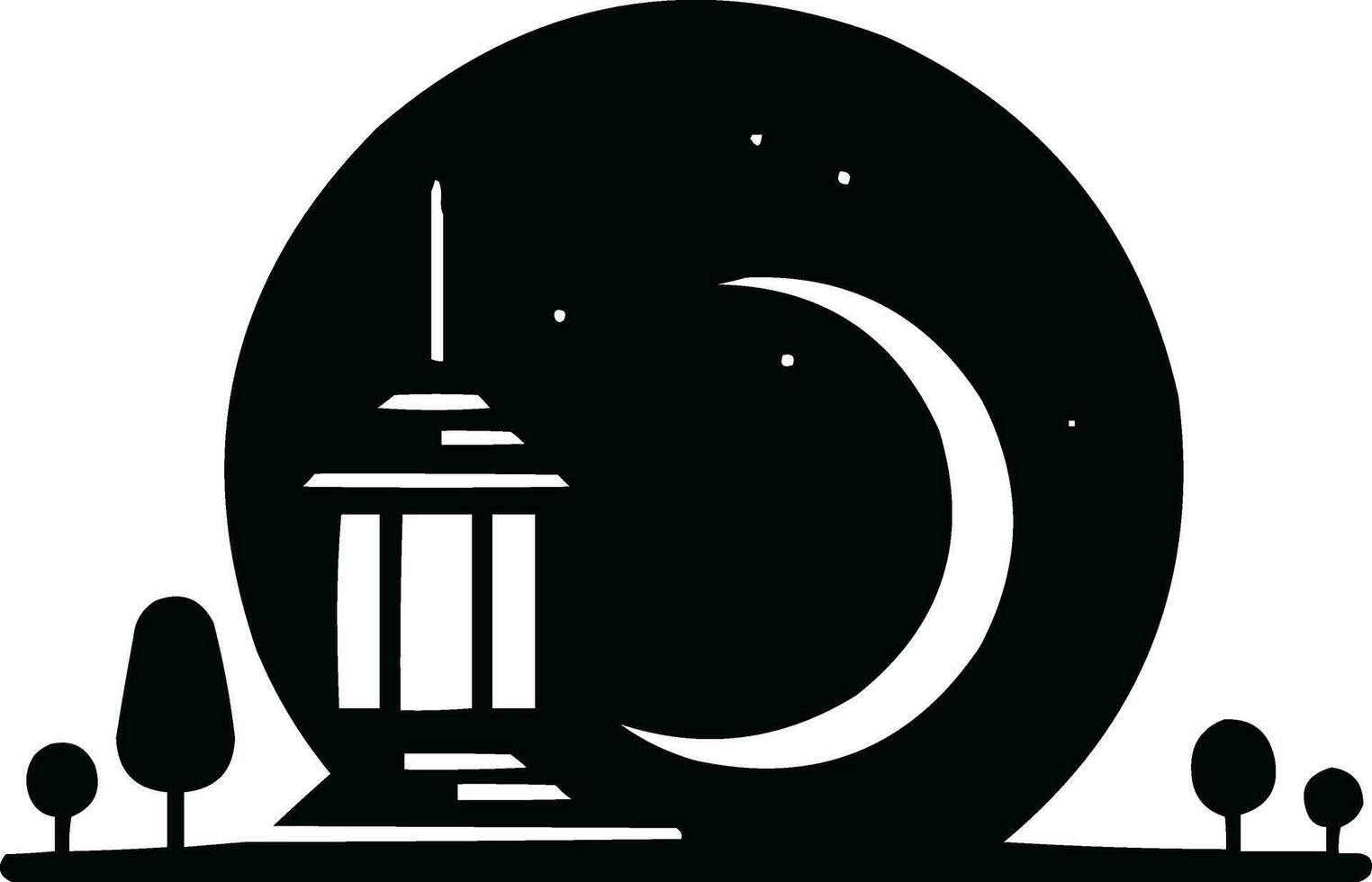 Minimalist Crescent Moon and Mosque Silhouette vector
