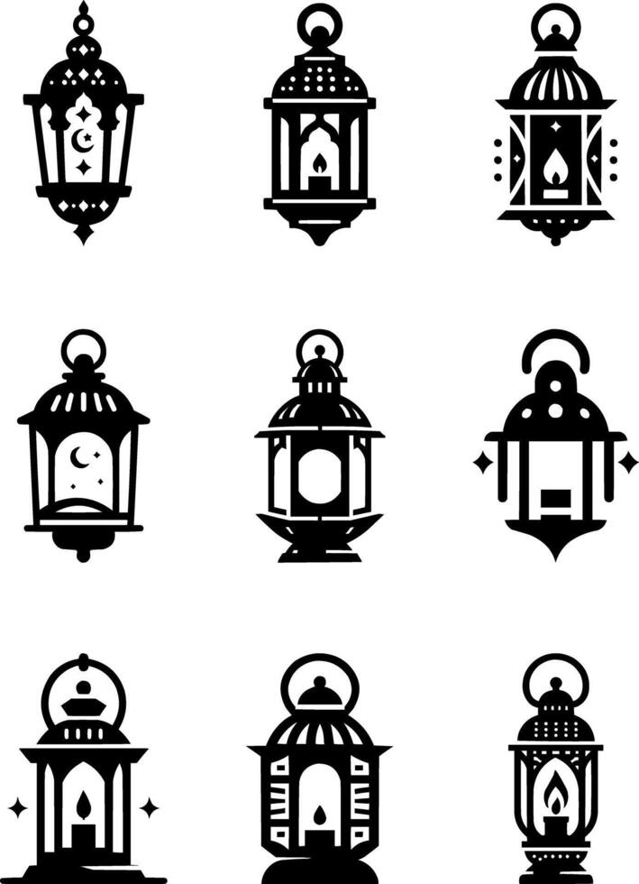 Islamic Lantern Set Ramadan and Eid Icons vector