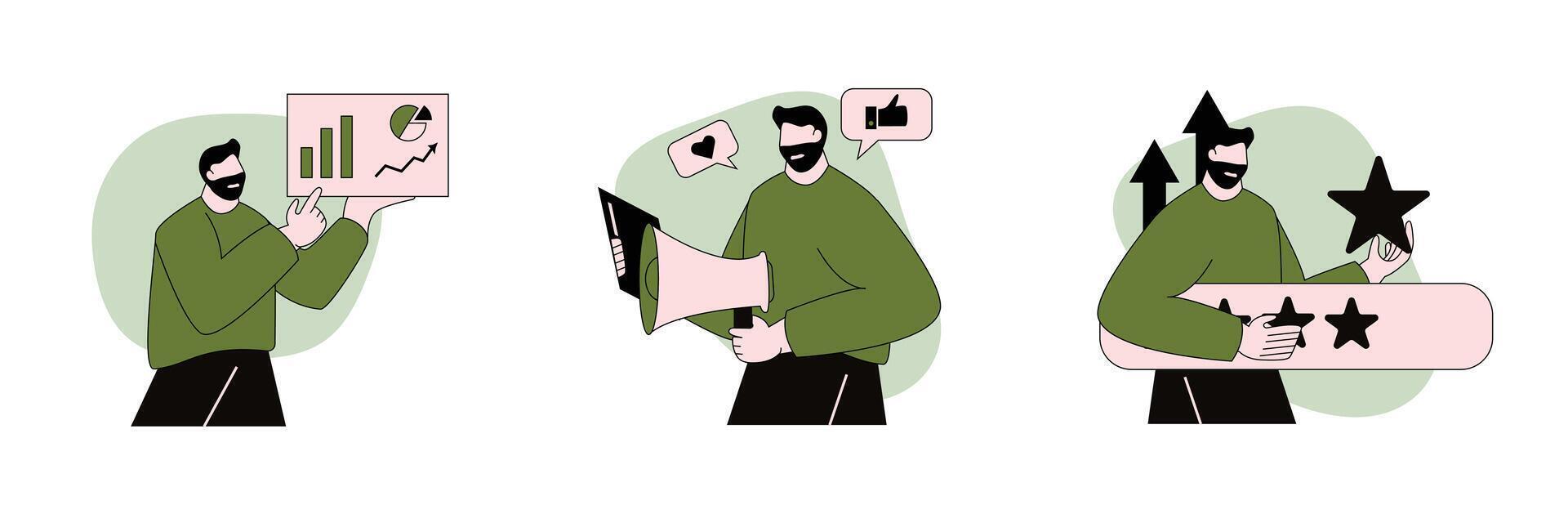 People digital marketing social media and creative ideas and innovation. Graphic and support service and positive rate. vector