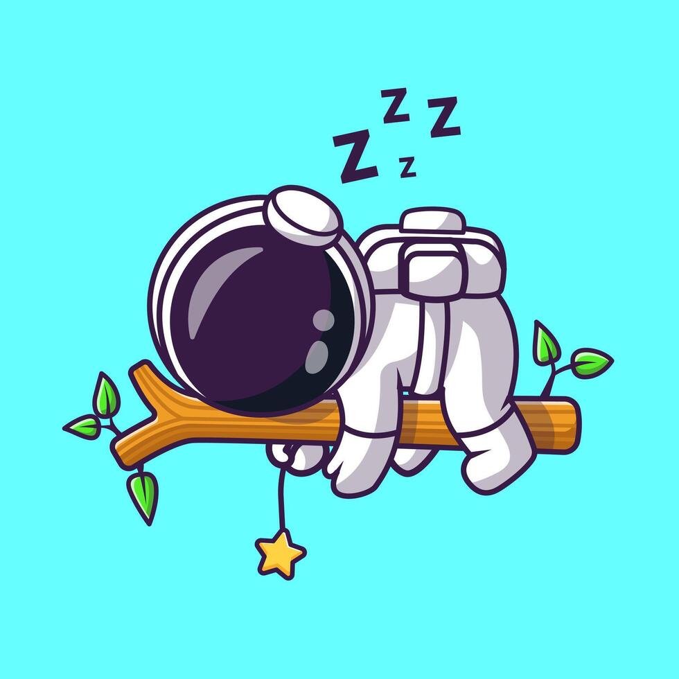 Cute Astronaut Sleeping On Tree With Star Cartoon vector