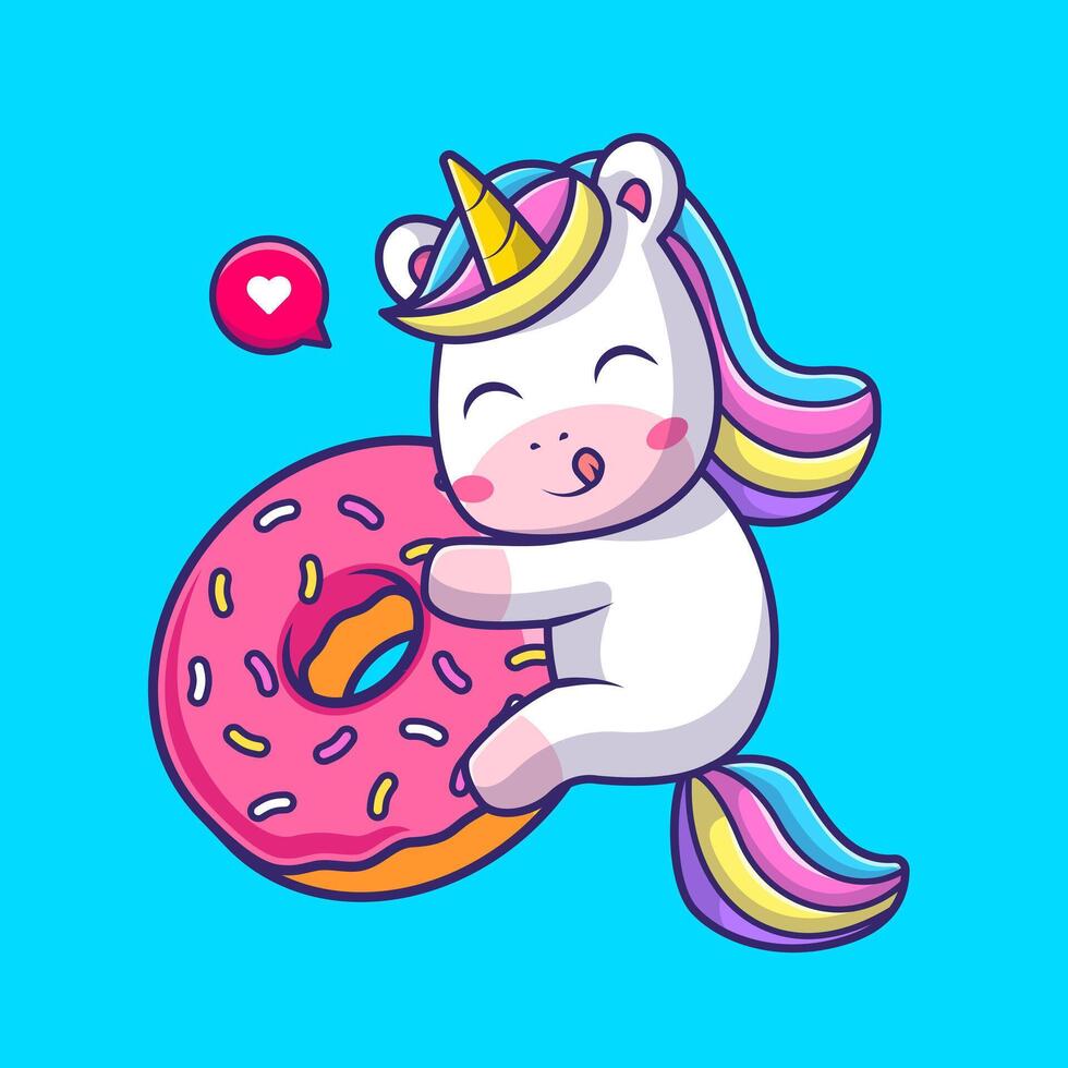 Cute Unicorn Hug Donut Cartoon vector
