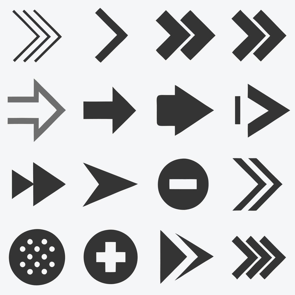 Black-and-White Arrow Icons Essential Design Elements. vector