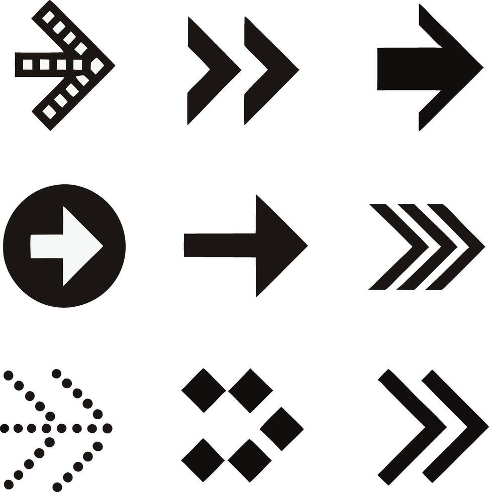 Minimalist Black And White Arrow Icons Perfect For Design. vector