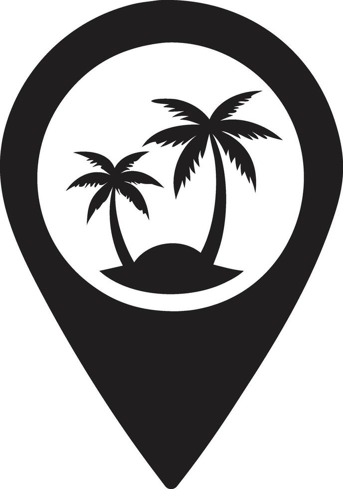 Black And White Icon Location Pin Shape with Palm Design. vector