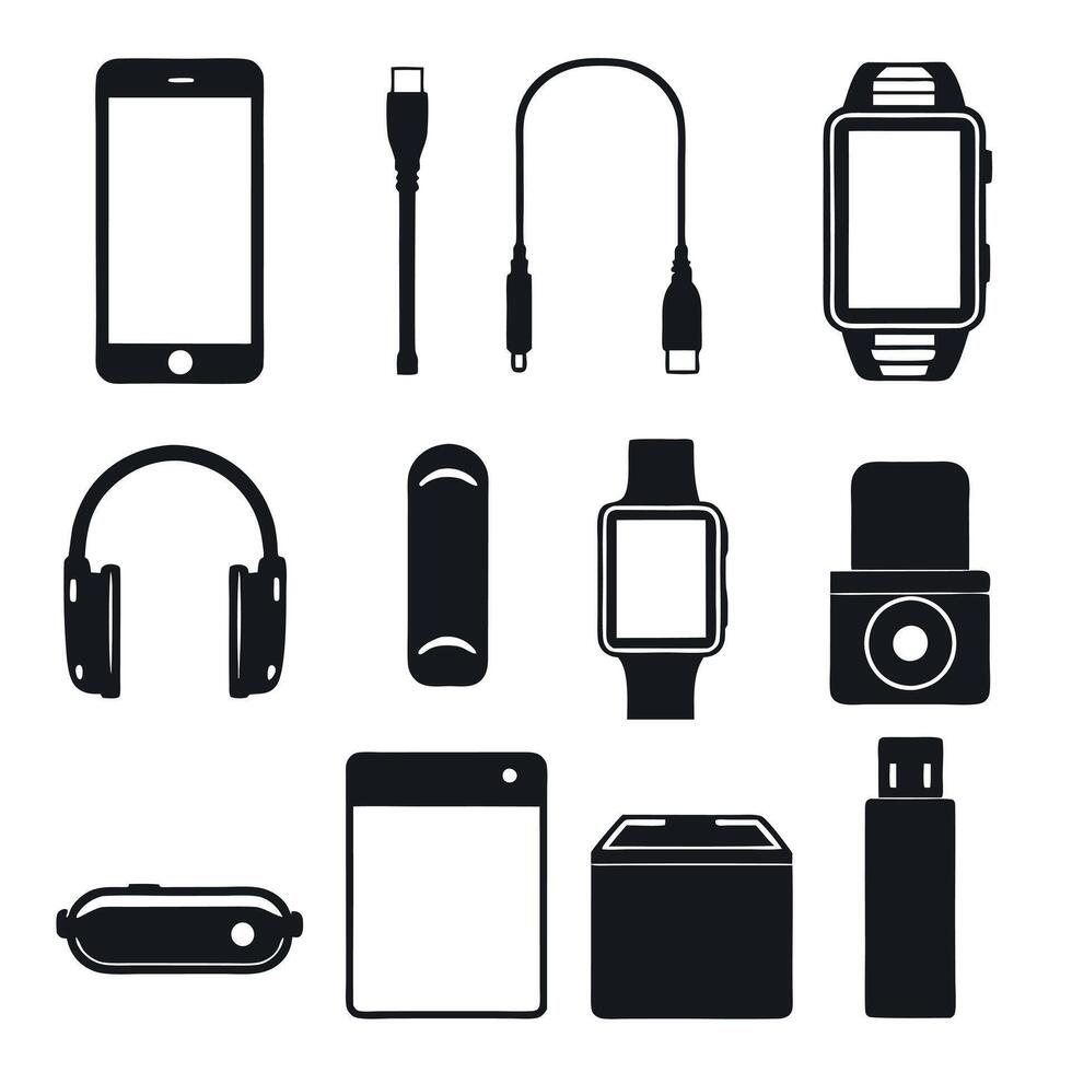 Electronic Devices and Gadgets Must Have Tech Accessories. vector