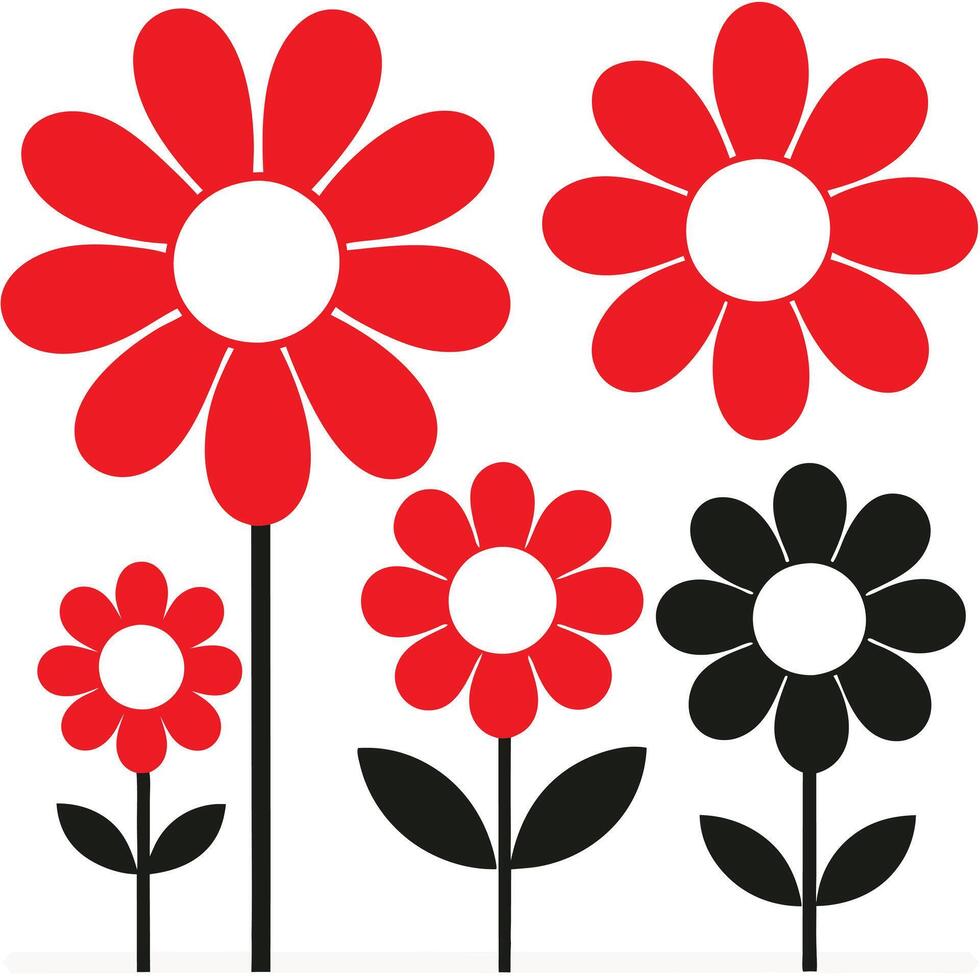 Simple Line Drawing Black and White Daisy Flowers. vector