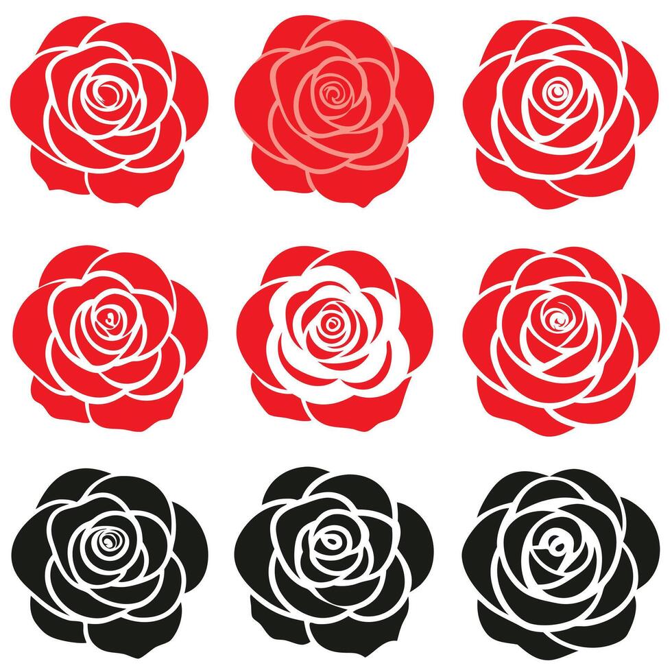 Minimalist Rose Silhouette Design in Black and Red. vector