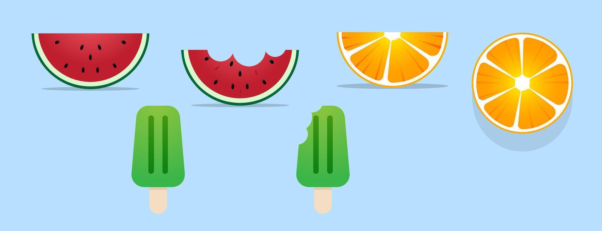 watermelon, lemon and ice cream element set for summer design vector