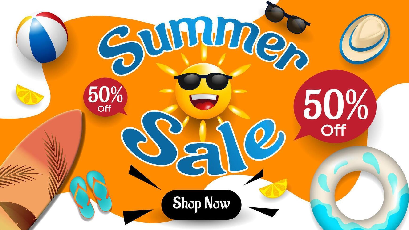 Summer sale banner design. 3d summer element with abstract background vector