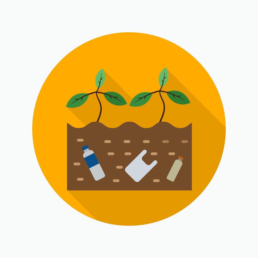 Soil pollution flat icon isolated on circular colored background with long shadow vector