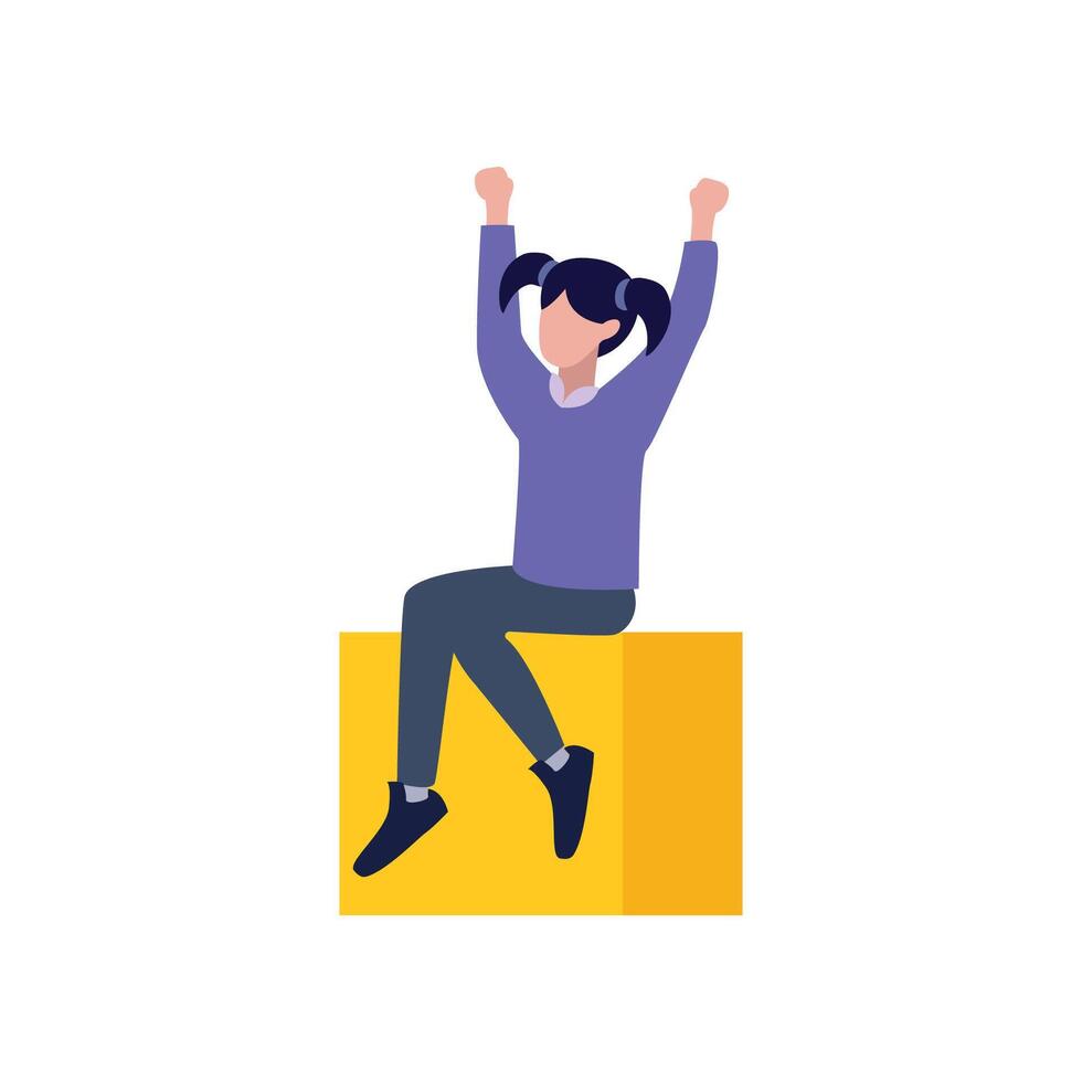 cute little girl sitting on block vector