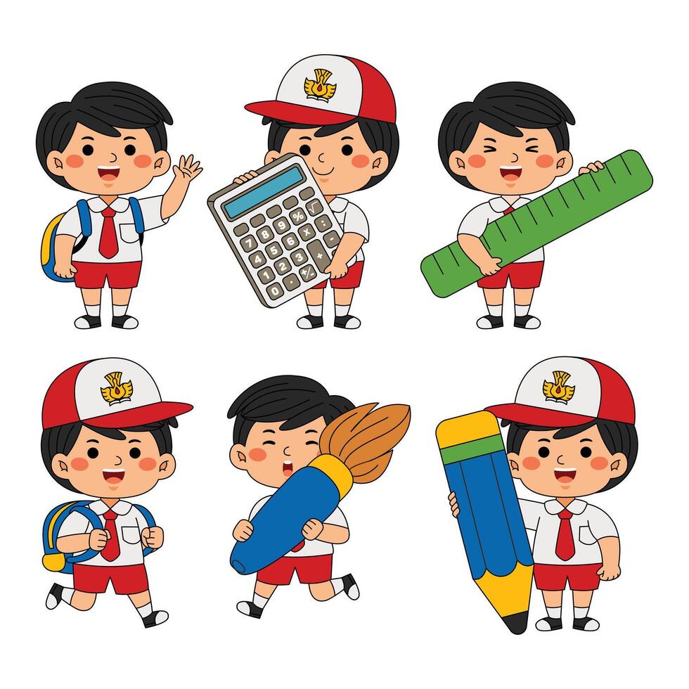 cute boy with indonesia student uniform vector