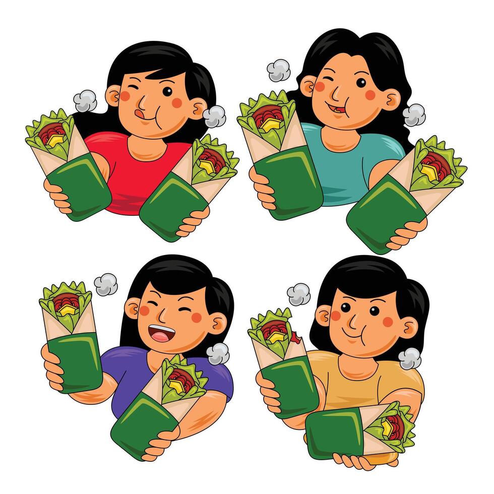 Woman eating Wrap Fast Food vector