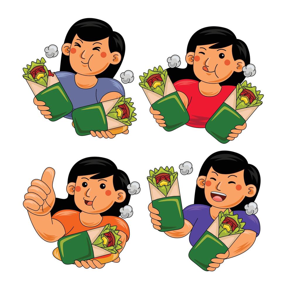 Happy Woman eating Wrap vector