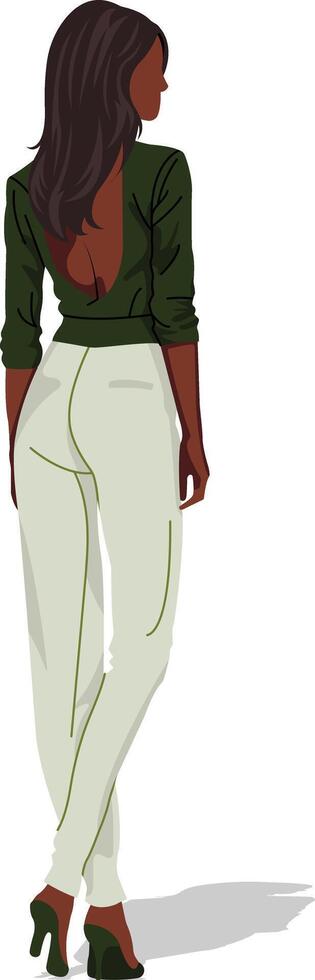Elegant Woman in Green and White vector