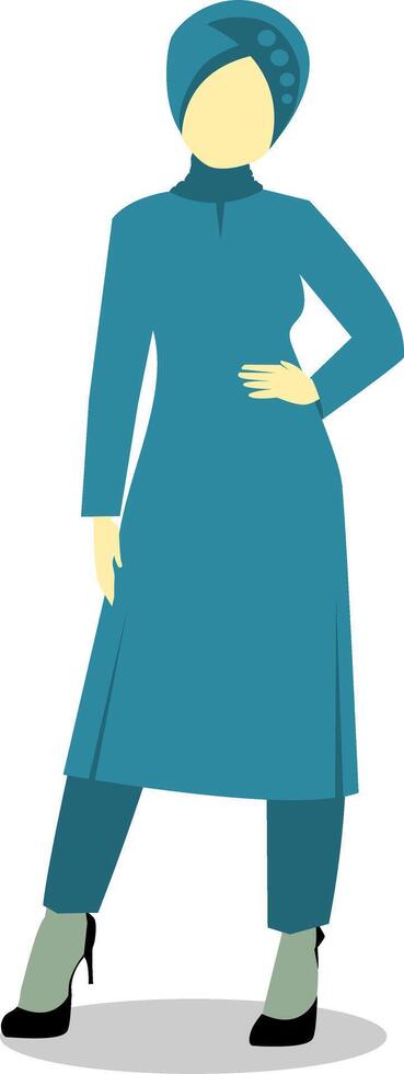 Stylish Woman in Tunic Dress and Head Scarf vector
