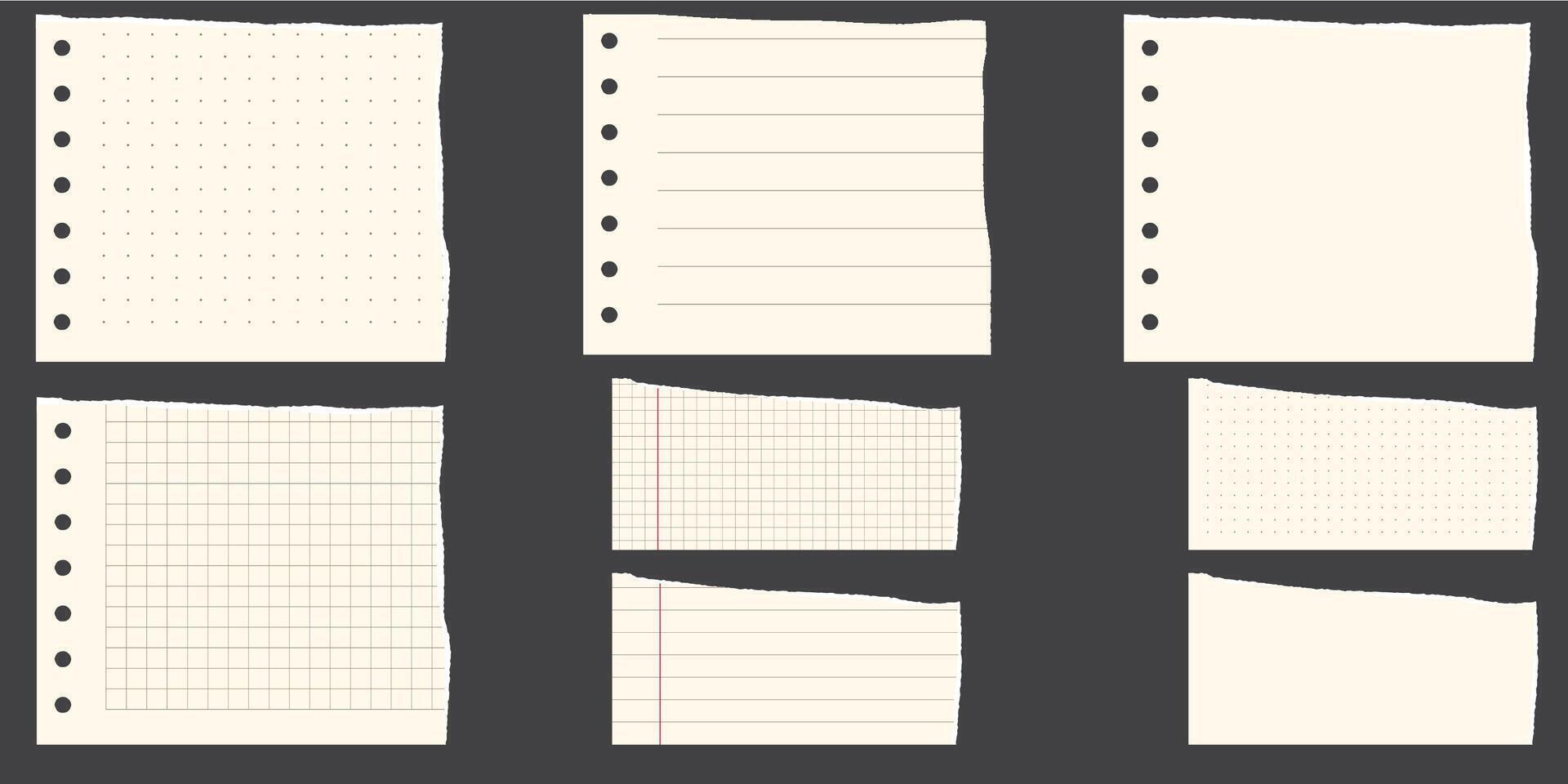 Paper scraps. Torn pieces of paper, with torn edges for notes, realistic torn pieces of blank note pages. illustration isolated vector