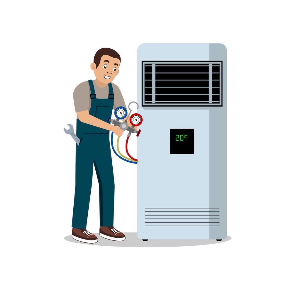 Cartoon Character of Air Conditioner Service Technician Illustration vector