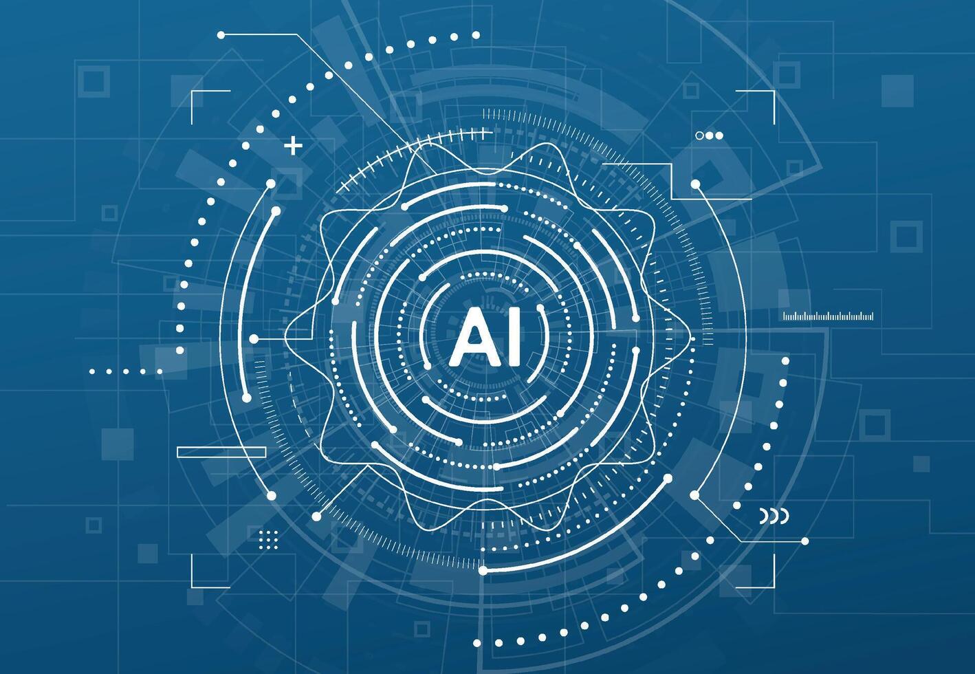 Abstract modern artificial intelligence chipset on blue background in futuristic concept technology artwork for web, banner, card, cover vector