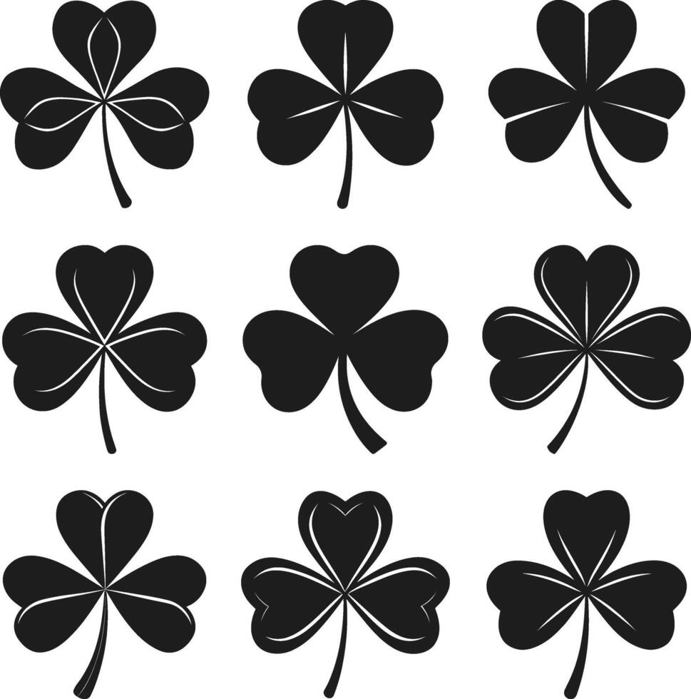 Shamrock Silhouettes Set - Collection of Lucky Clover Icons vector