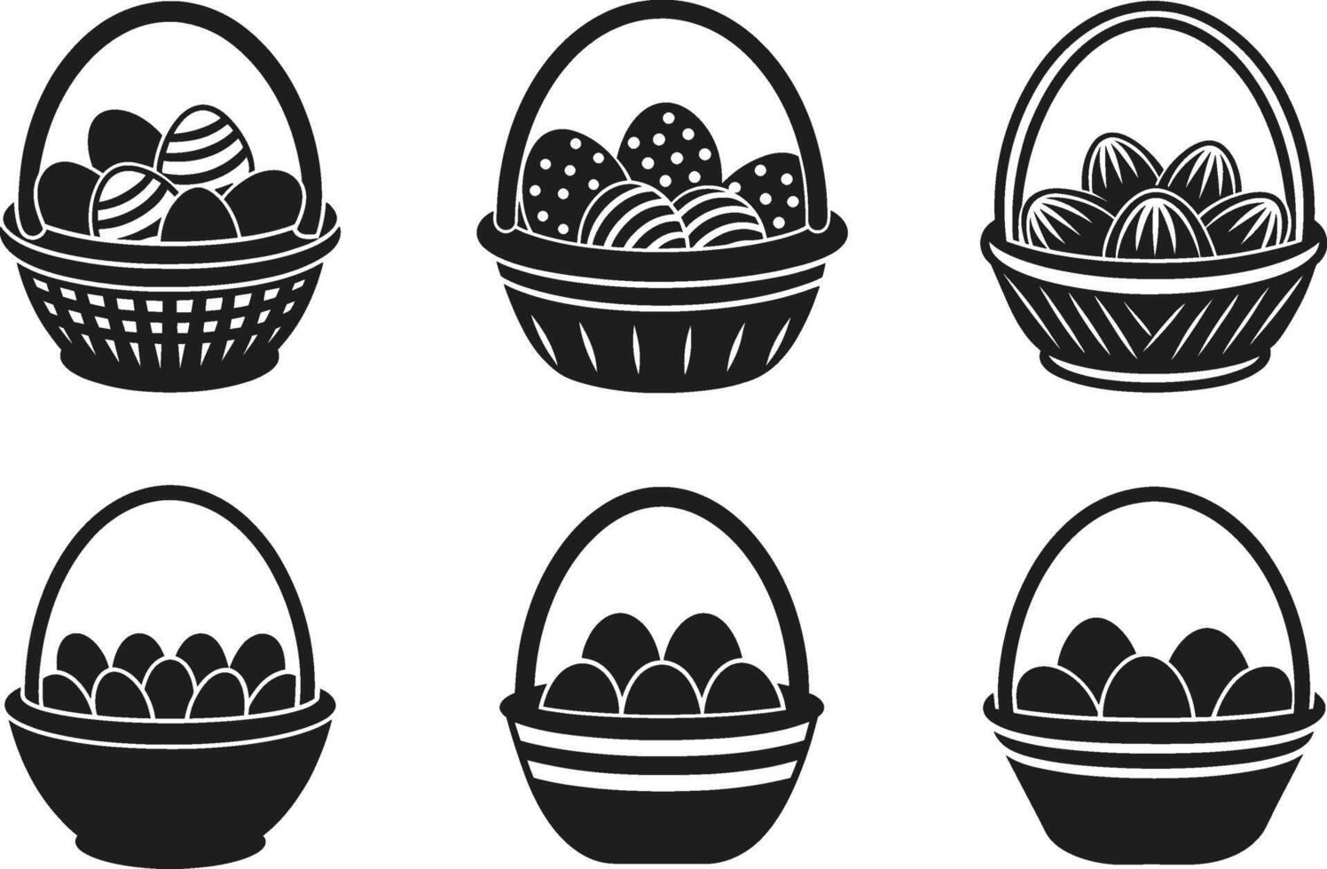 Set of Easter Egg Baskets - Festive Holiday Silhouettes vector