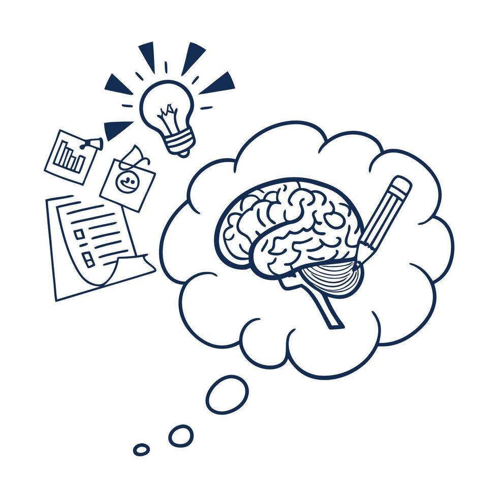 Brain and paperclip icon illustration vector