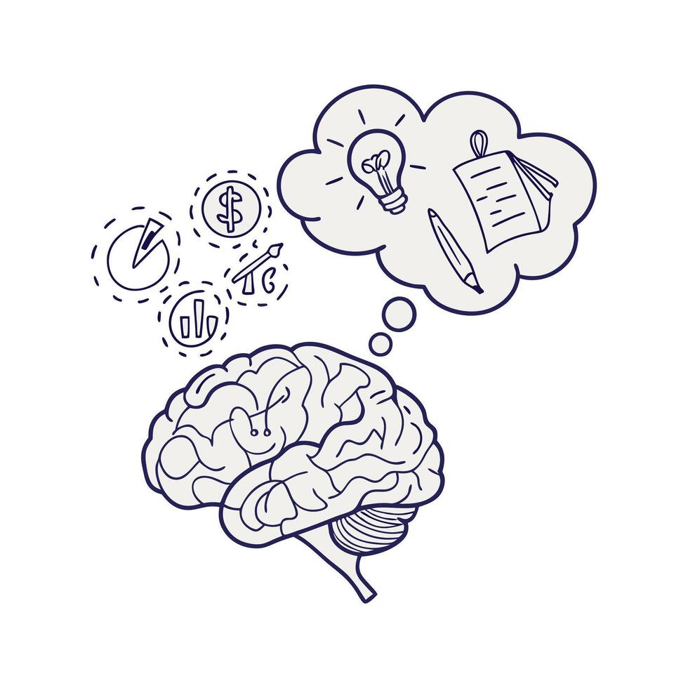 Brain with thought bubble and icons illustration vector