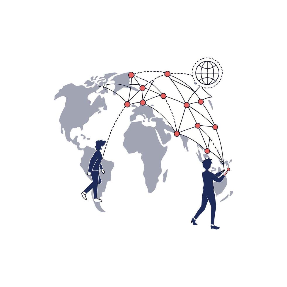 Business people are connected to the world map vector