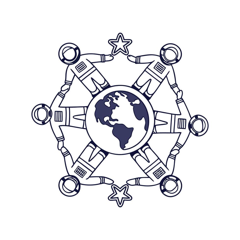 The earth is surrounded by astronauts holding hands vector